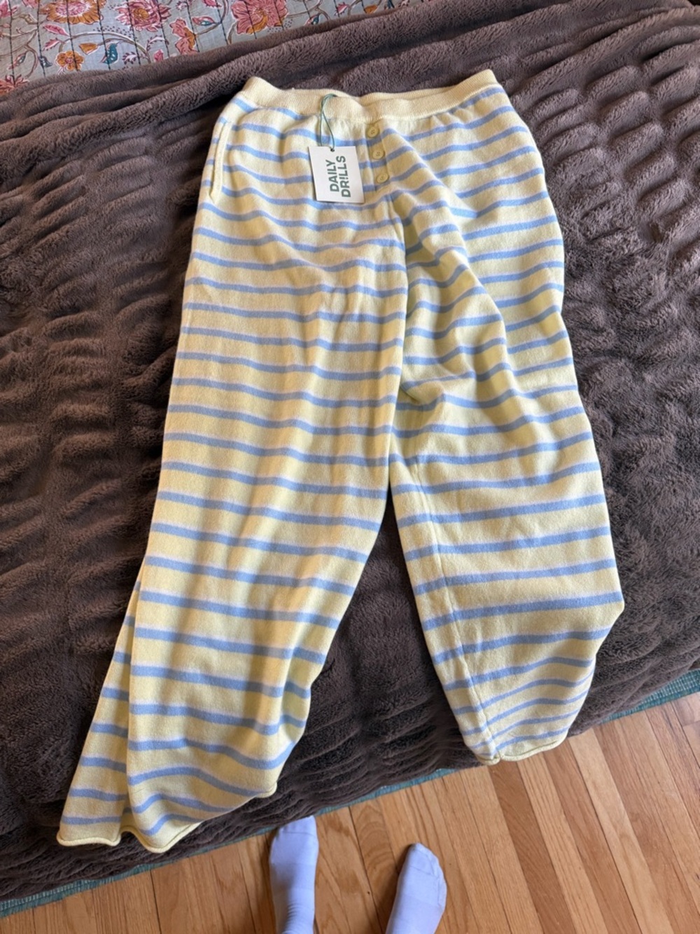 Daily Drills Pale Yellow & Light Blue Striped Cashmere Pants